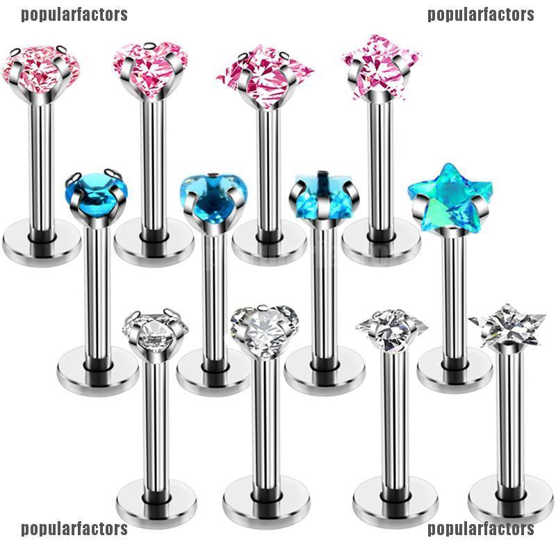 Bộ 4 Khuyên Xỏ Môi Bằng Thép Không Gỉ Đính Đá Thời Trang