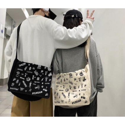 Túi tote vải đeo chéo canvas unisex cao cấp đựng vừa khổ a4 đi học đi chơi CVI35