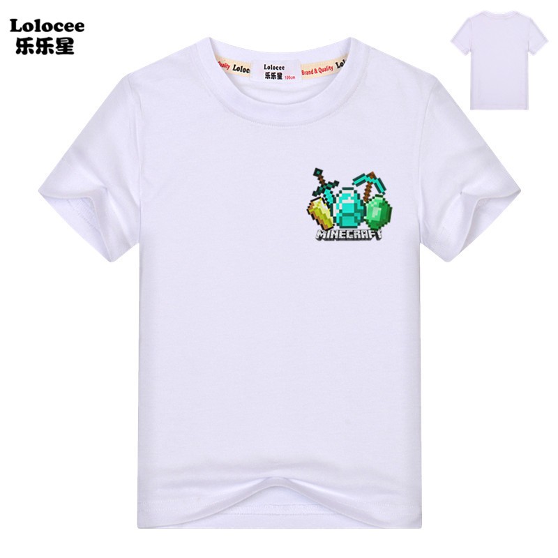 Minecraft Diamond Tools Printed T-shirt  Boys Short Sleeve T Shirt Summer Sport Tees