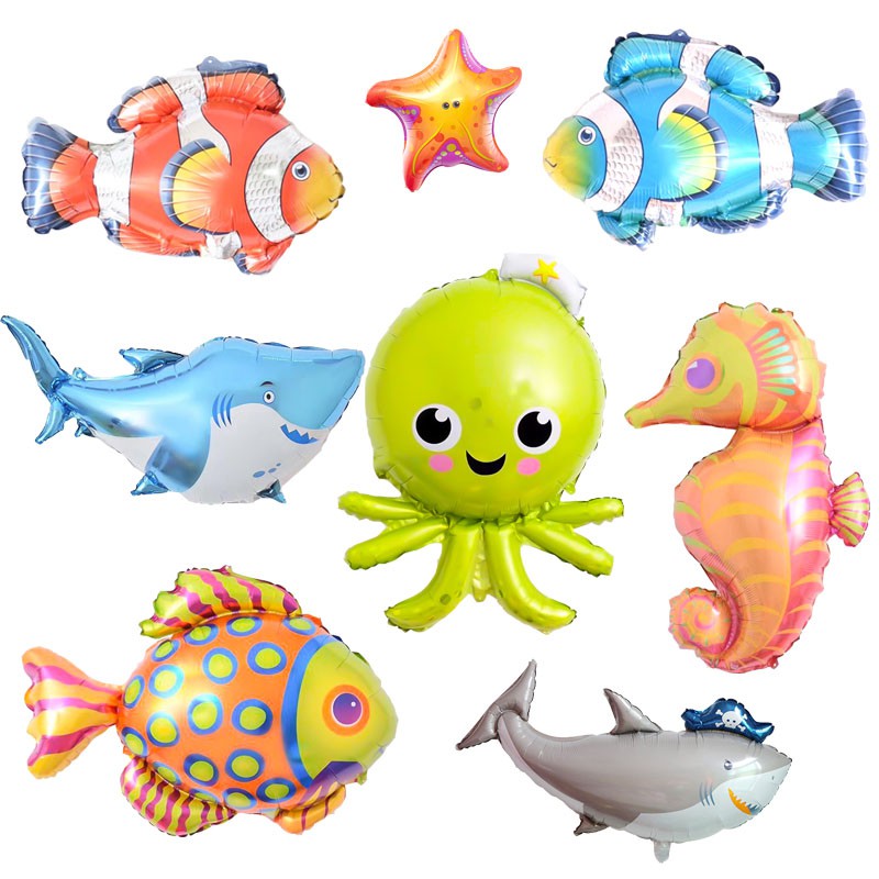 Bong bóng lá nhôm hình bạch tuộc/cá mập/cá ngựa chuyên dùng trang trí tiệc sinh nhật cho trẻ em