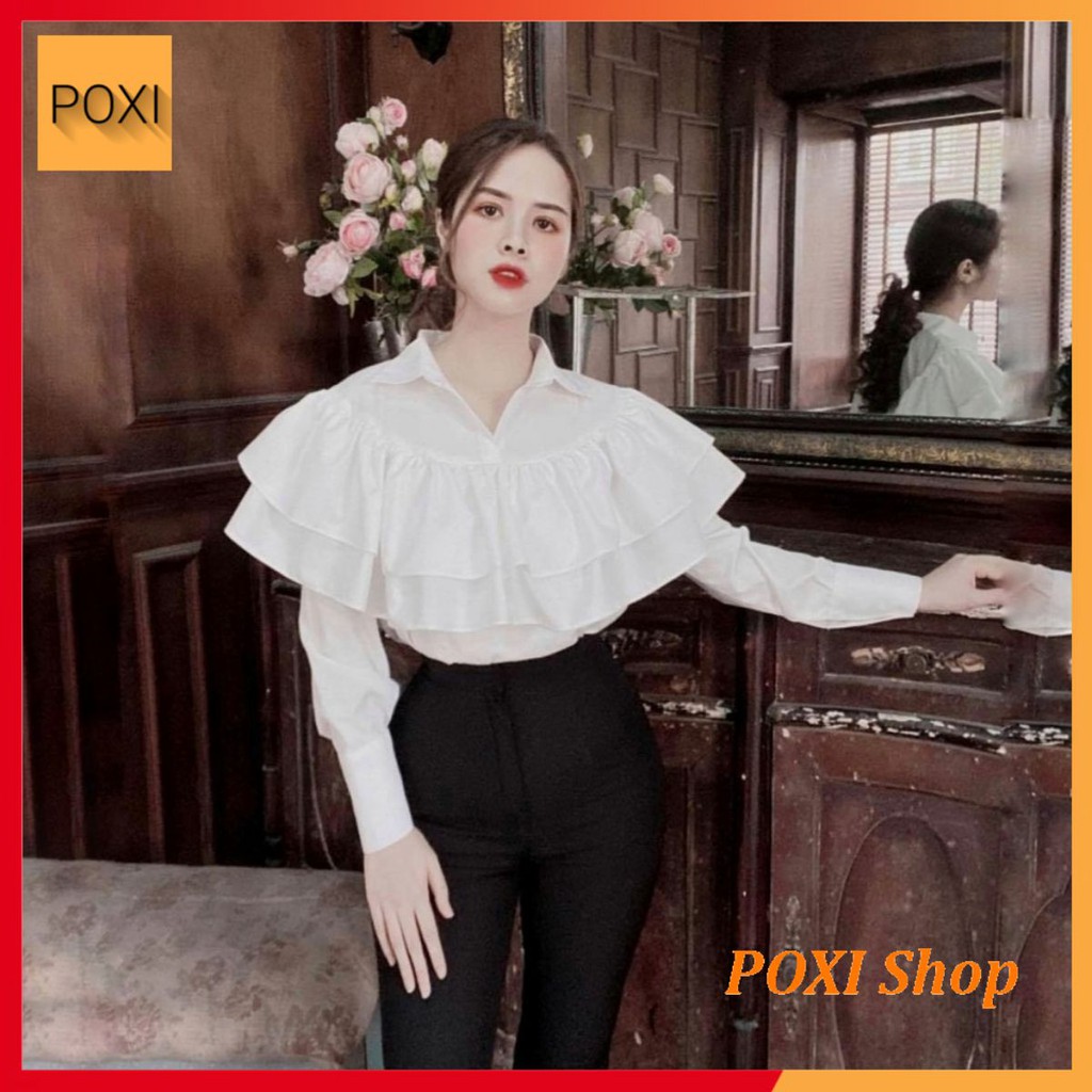 [ẢNH THẬT] Áo Sơ Mi Bèo Ngực 2 Tầng (TRẮNG)