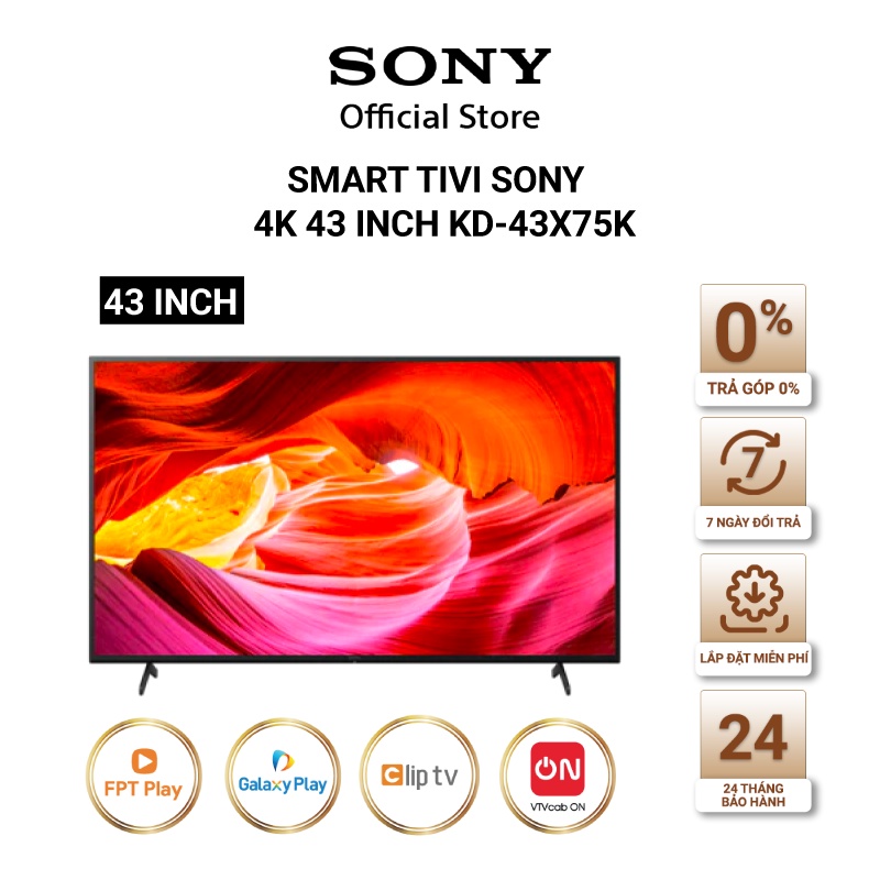 [Nhập ELMAL1TR5 giảm 8% đơn 5TR] Google Tivi Sony 4K 43 inch KD-43X75K - Miễn Phí Lắp Đặt