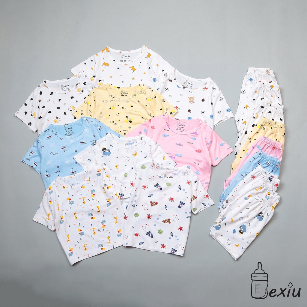 Bộ đồ cộc cài vai in rơi Bexiu Bx - Quần áo trẻ sơ sinh thun cotton lạnh cho bé trai và gái từ 6-19kg