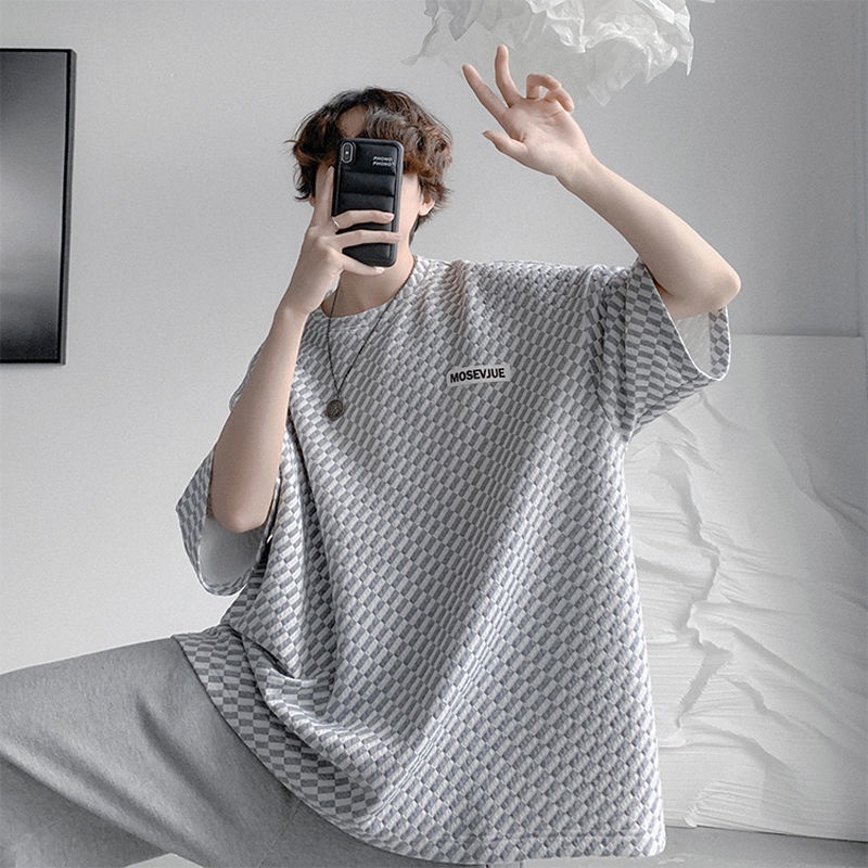 Áo Thun Tay Ngắn Cổ Tròn Họa Tiết Kẻ Sọc Màu Sắc Tương Phản Phong Cách Hàn Quốc Thời Trang Mùa Hè Cho Nam