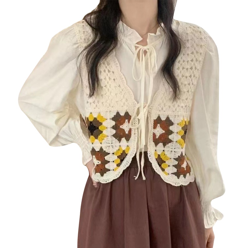 Xiangbao Áo Khoác Ghi Lê Dệt Kim Không Tay Thêu Họa Tiết Caro Cổ Điển Cho Nữ