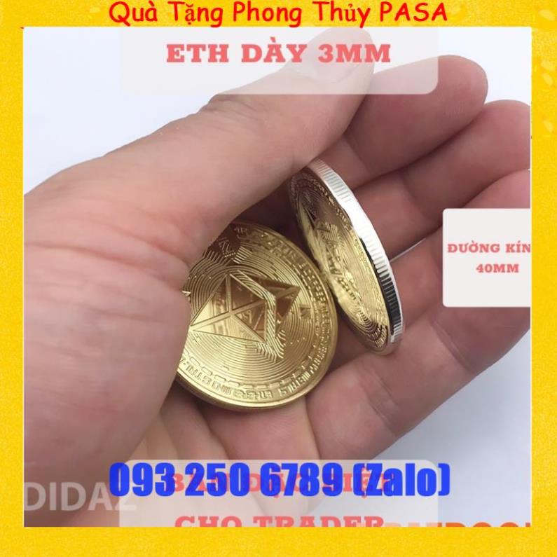 Đồng Xu ETH, Ethereum-Ether, Bitcoin mạ vàng, bạc 24K làm đồ lưu niệm , sưu tầm chất mạ sáng, bền màu ETH01