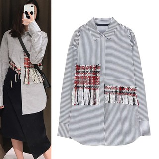 (Trả Order) Áo sơ mi phối dạ xuất ZR