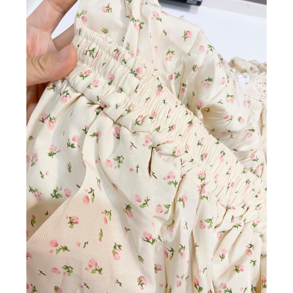 [Ảnh thật] Set 2 dây hoa nhí ngực bèo kèm quần  vải xốp đũi mặc ở nhà