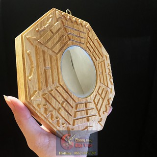 Gương bát quái cầu lõm – gỗ đào tự nhiên