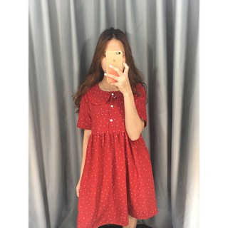 MM1311 Váy bầu đỏ chấm bi cổ điệu