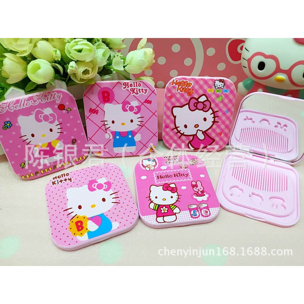 Gương mini dễ thương hình Kitty dễ thương nhỏ gọn kèm lược