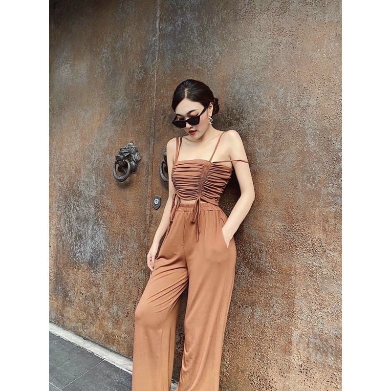 Set áo 2 dây rút nhún kèm quần xuông