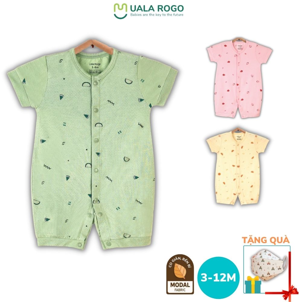 Bodysuit Ualarogo cho bé 3-12 tháng vải Modal fabric mềm mịn gọn gàng cúc bấm giữa liền thân 3625