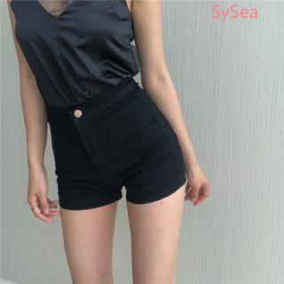 Quần Short Jean Lưng Cao Co Dãn Cho Nữ