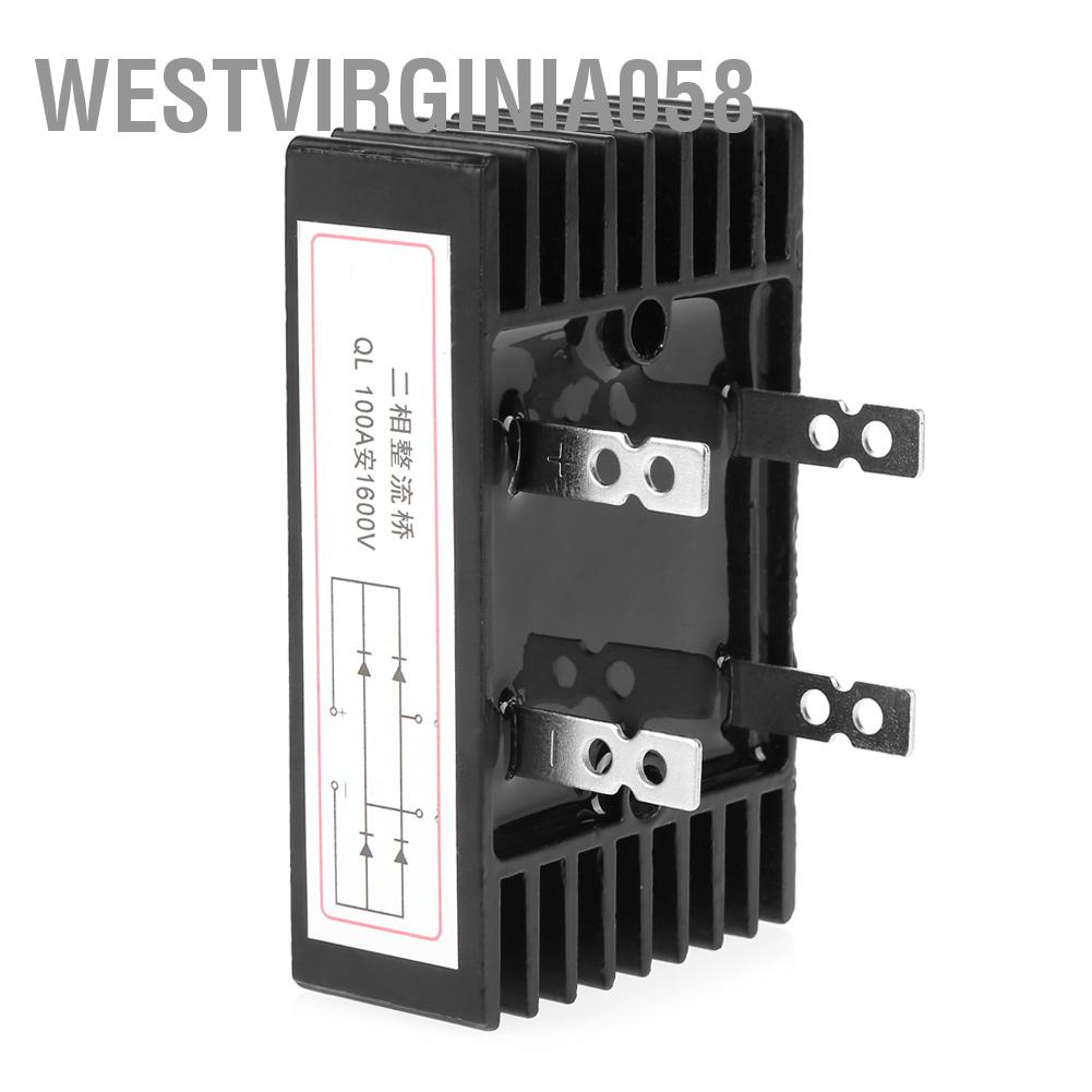 Có thể bán buôn 1pc 100A Amp 1600V Điện áp 2 pha Diode chỉnh lưu Cầu Công suất cao Màu đen Westvirginia058 Hàng giao ngay