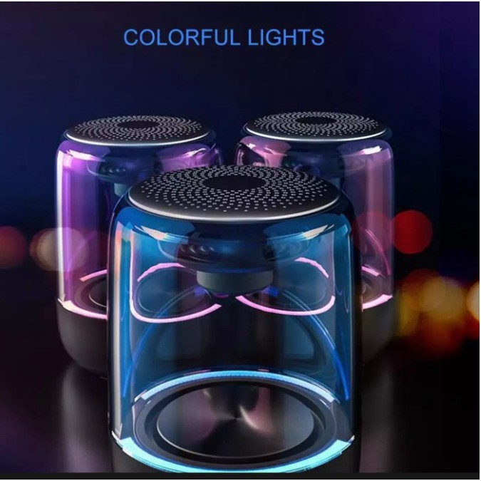 Loa Bluetooth Trên Dưới Trong Suốt Yayusi C7 âm thành vòm 6D âm bass trầm led RGB 1000mAh