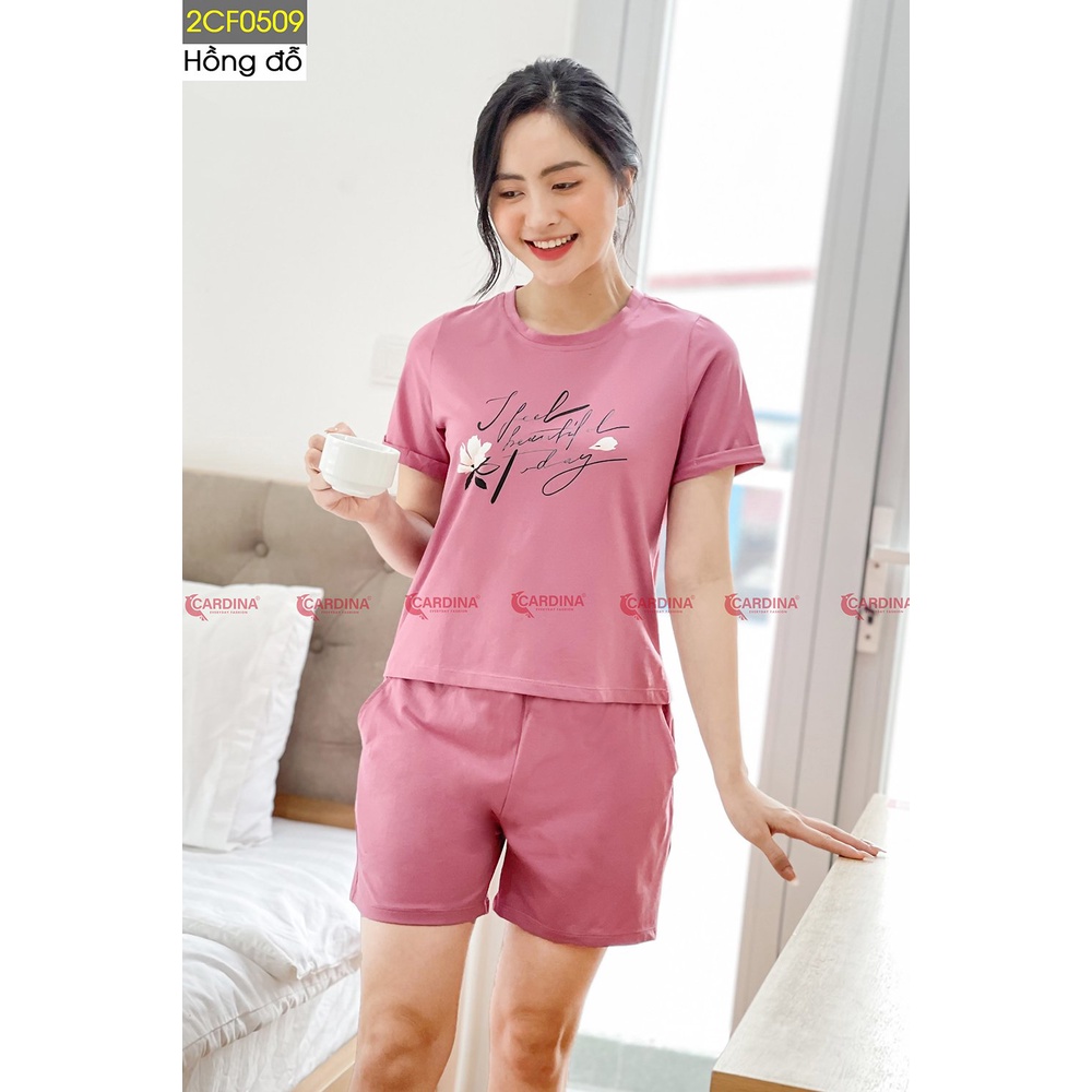 Đồ Bộ Nữ 𝐂𝐀𝐑𝐃𝐈𝐍𝐀 Chất Cotton Cao Cấp Quần Đùi Áo Cộc Tay In Chữ Trẻ Trung