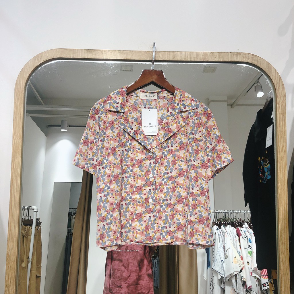 Sơ mi hoa nhí hồng tím ngắn croptop | 11 HIN