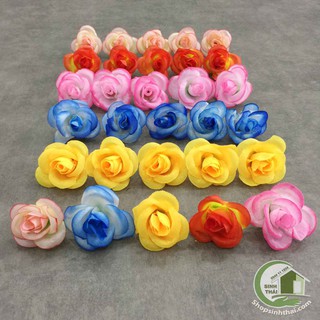 Hoa hồng giả màu vàng, cam, hồng, kem, xanh dương - hoa giả - hoa vải.