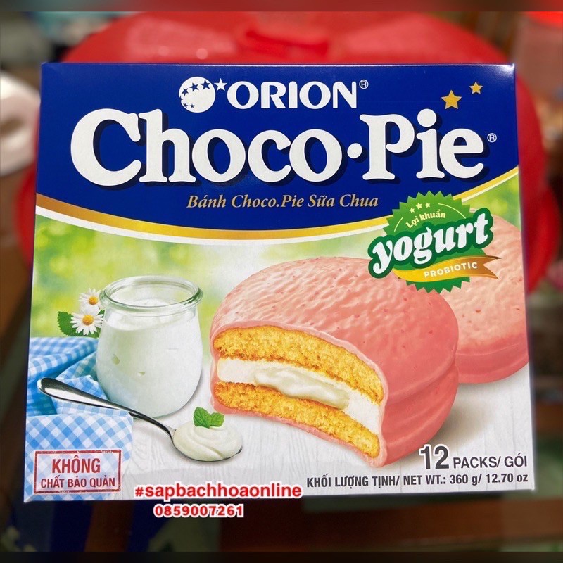 BÁNH CHOCOPIE TRÀ XANH, SỮA CHUA YOGURT HỘP 12 GÓI 360G