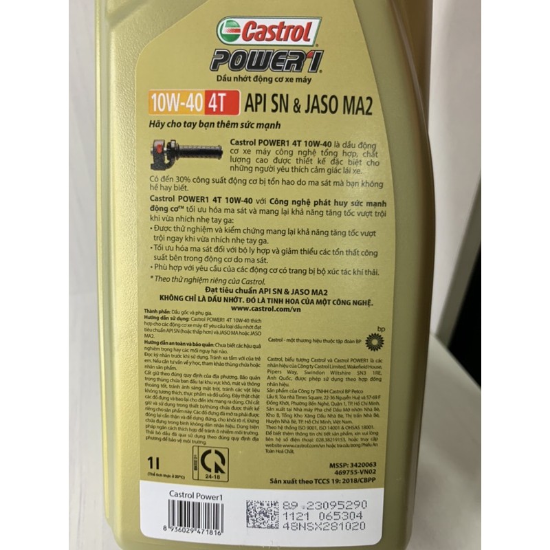 Nhớt XE SỐ Castrol Power 1 4T, SAE 10W40, API SN