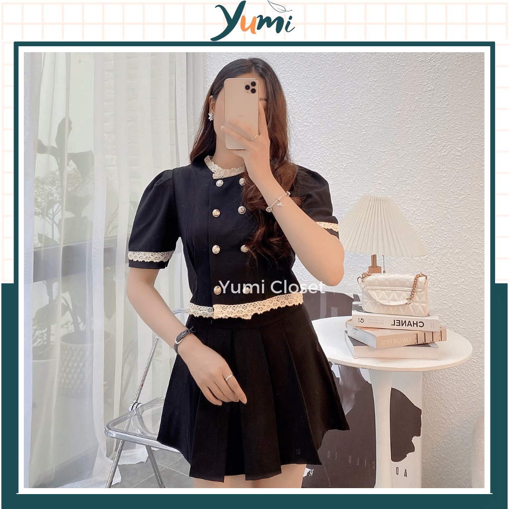Set bộ nữ tiểu thư áo viền ren và chân váy chất đẹp Hàng Loại 1 Yumi YM-10 Set đồ bộ nữ đẹp thoáng mát 2022