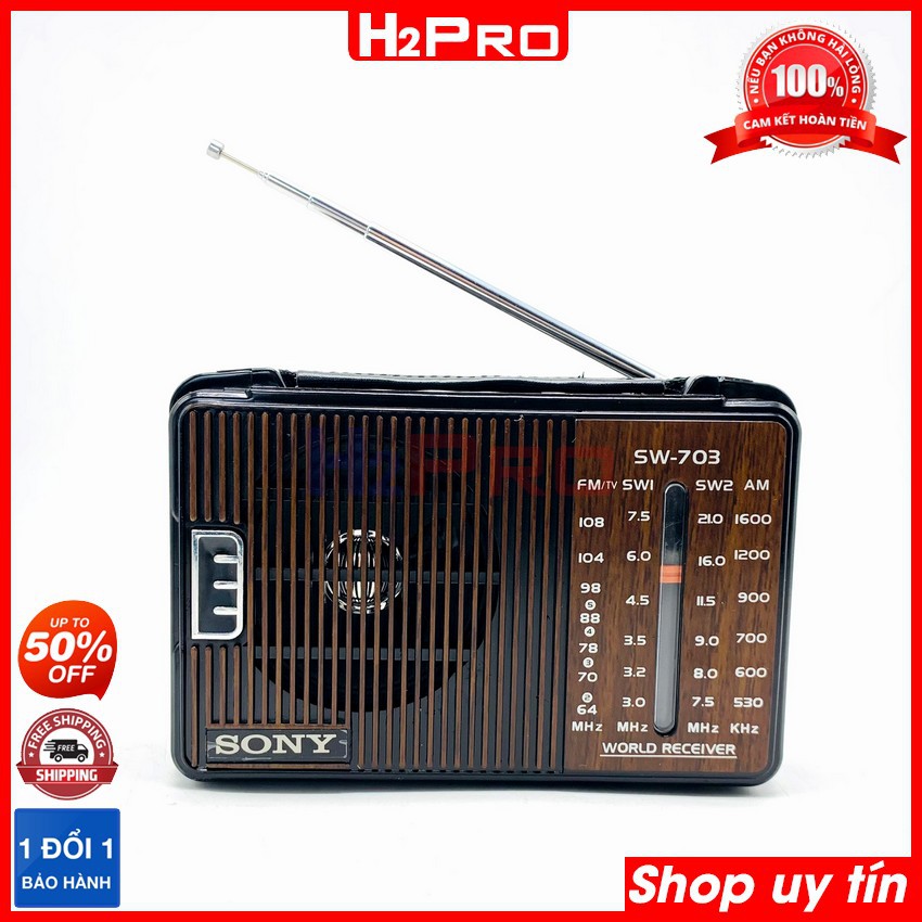 Đài radio Sony SW-703 H2Pro 5 bands FM-TV-AM-SW1-SW2 bắt sóng khỏe, máy đài radio sony fm-am dễ dùng-chạy 2 pin tặng quà