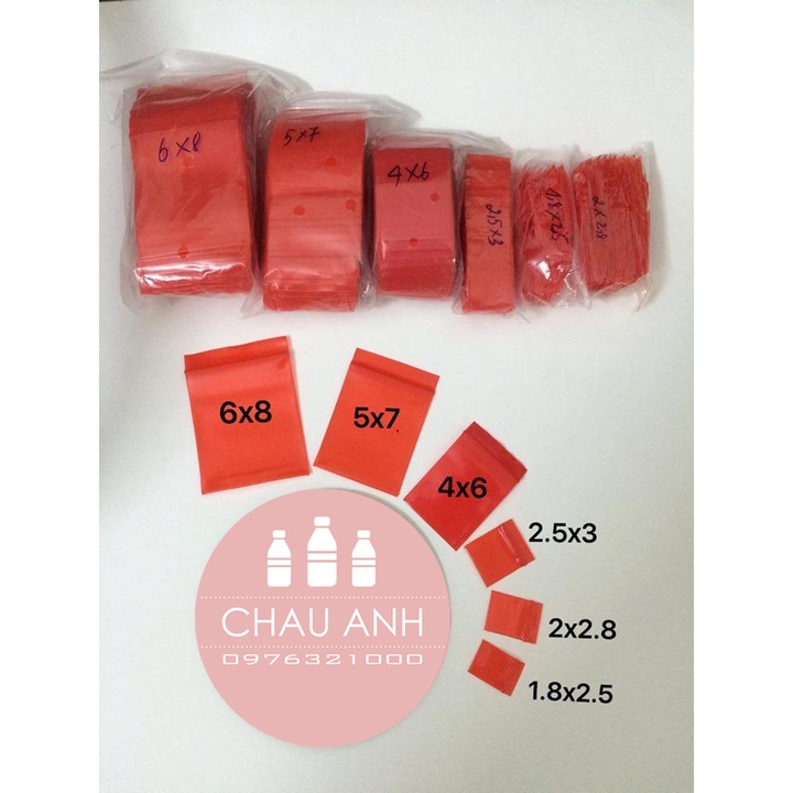 100 chiếc túi zip 2 mặt màu đỏ chọn size