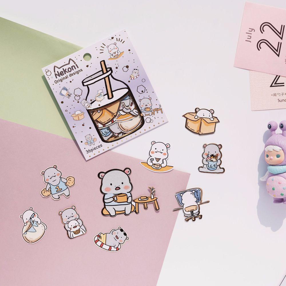 Set 36 Miếng Dán Trang Trí Sổ Tay Hình Chim Cánh Cụt / Hà Mã / Khỉ Đáng Yêu