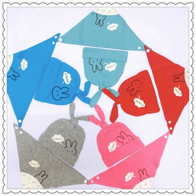 SET KHĂN + MŨ 100% COTTON CHO BÉ TỪ 3TH - 3T(1)