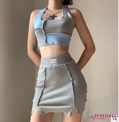 Set Áo Croptop 2 Dây + Chân Váy Ngắn Phong Cách Quyến Rũ Thời Trang Cho Nữ