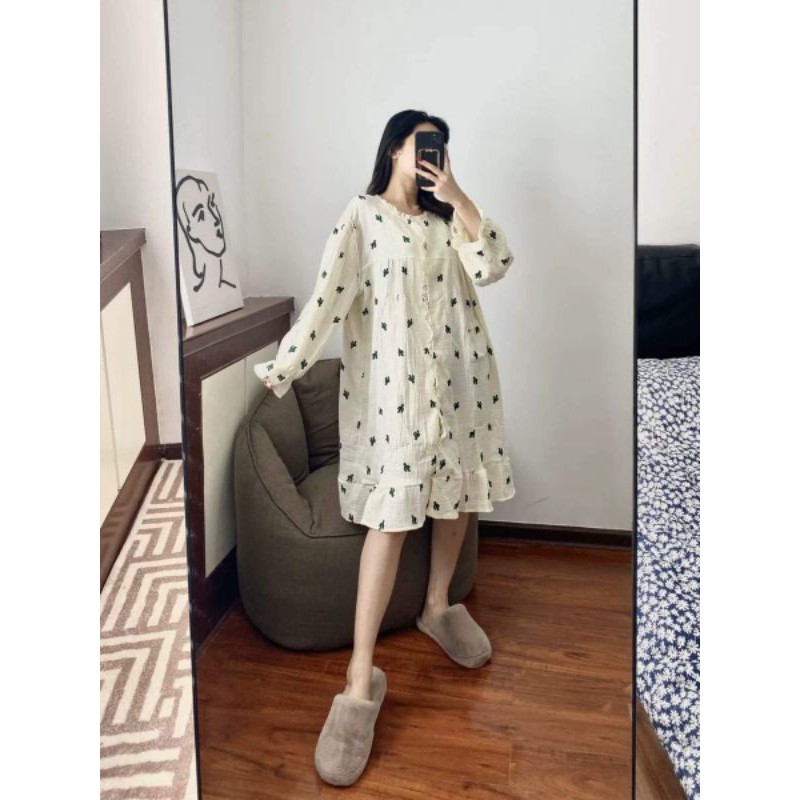 Váy ngủ linen xương rồng+ cherry