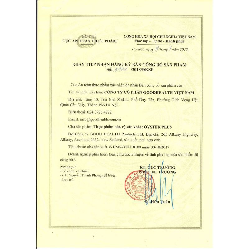 Tinh chất hàu Úc Oyster Plus Zinc Goodhealth 60 viên