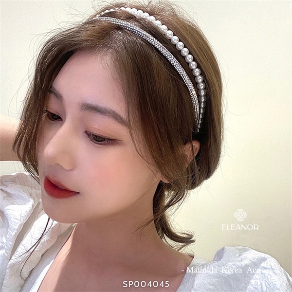 Băng đô cài tóc nữ Eleanor Accessories viền đôi đính đá ngọc trai nhân tạo phụ kiện tóc 4045