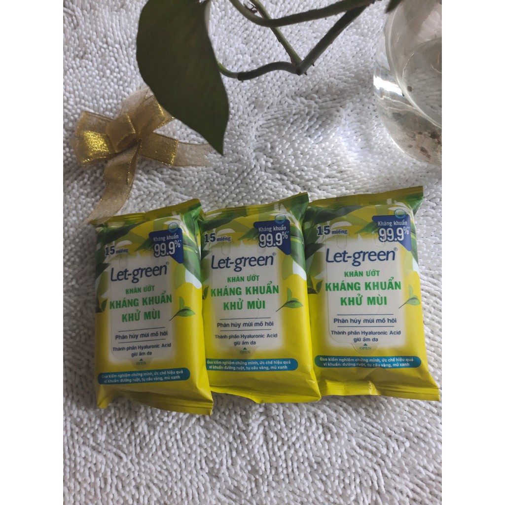 Bộ 3 Khăn Ướt Kháng Khuẩn Khử Mùi Let-Green 15 miếng /gói