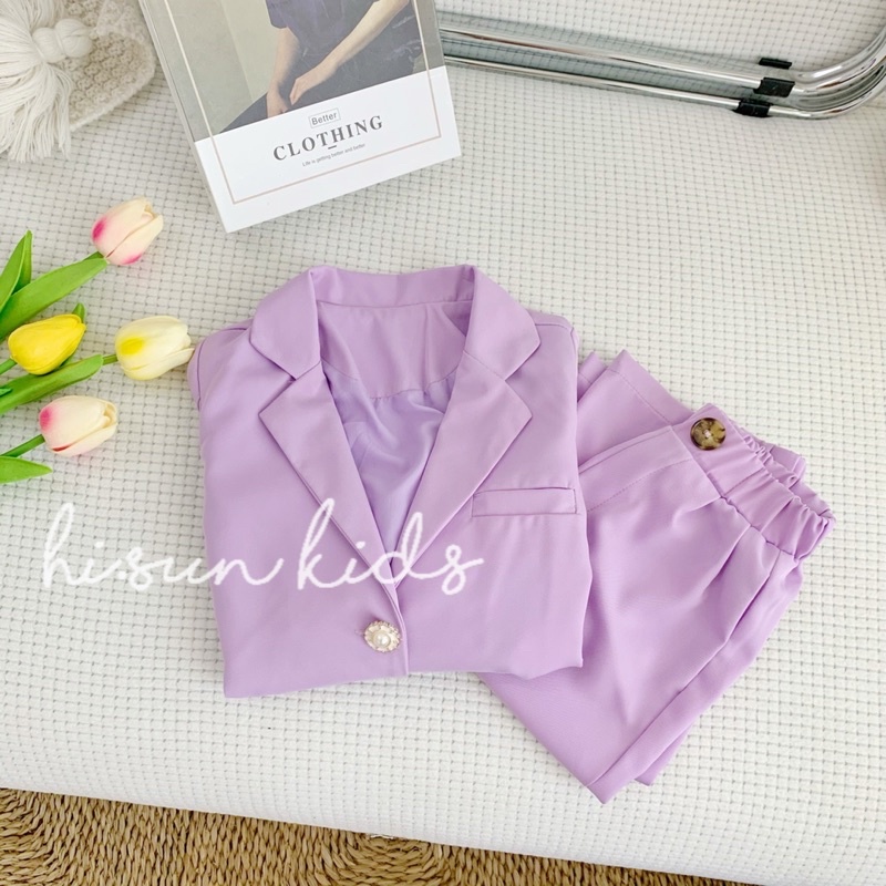 Set bộ vest tím hisun cho bé gái size từ 12-28 cân