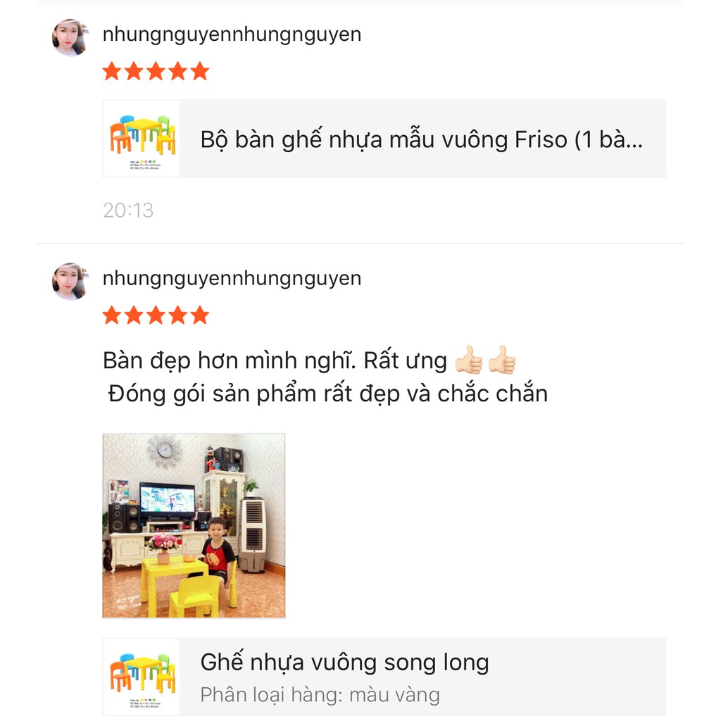 Bộ bàn ghế nhựa mẫu vuông Song Long (1 bàn + 1 ghế). freeship