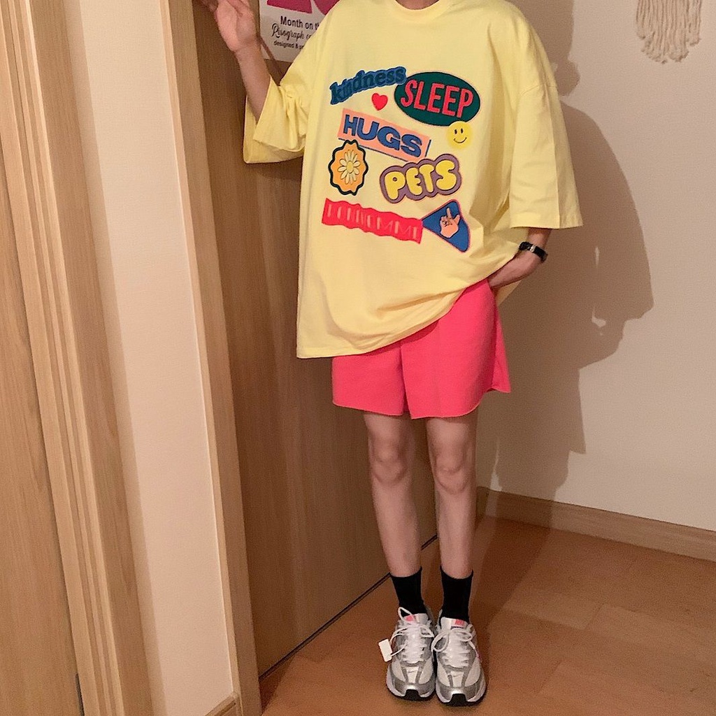 Áo Thun Nữ Ngắn Tay In Hình Hoạt Hình Phong Cách Hàn Quốc