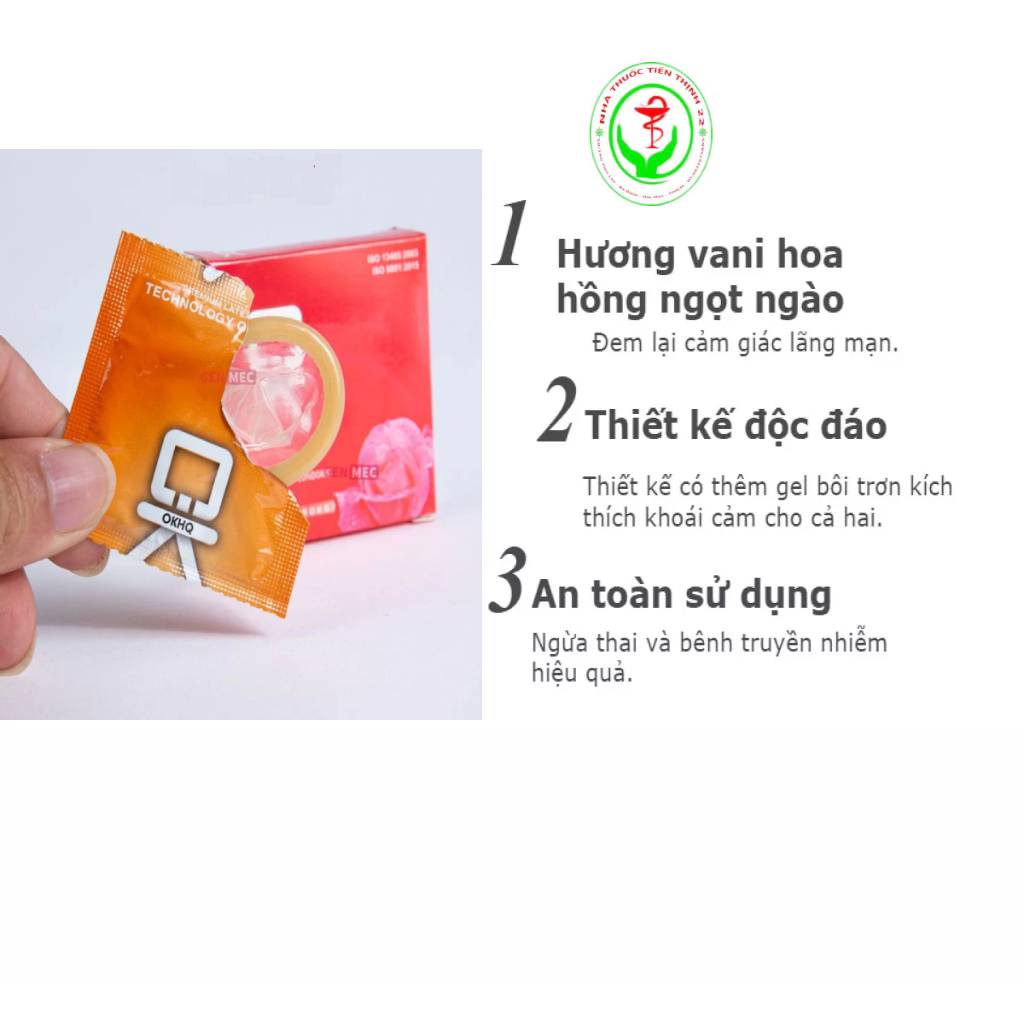 Bao cao su OK Hoa Hồng Vani  ngừa thai và bệnh truyền nhiễm hộp 3 cái