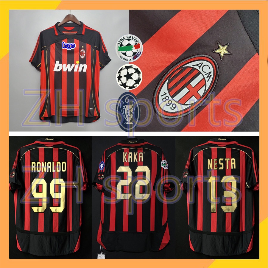 Áo Thun Bóng Đá Đội Nhà milan 06/07 AC milan KAKA 22 NESTA 13 RONALDO 99 2006/2007