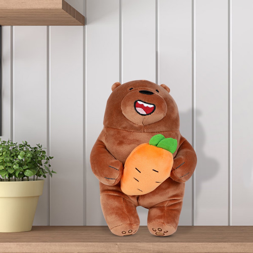 Gấu bông We Bare Bears Chúng tôi đơn giản là gấu - Gấu Xám Grizzly ôm cà rốt chính hãng Miniso