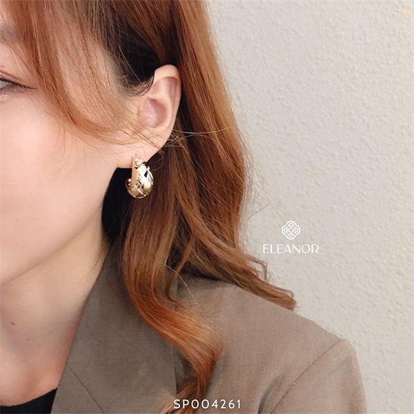 Bông tai nữ chuôi bạc 925 Eleanor Accessories viền cong phụ kiện trang sức tinh tế dễ thương