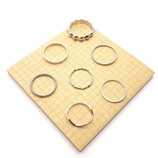 SUN ACCESSORY - Nhẫn bạc, set 7 chiếc, đơn giản, tối giản, thanh lịch