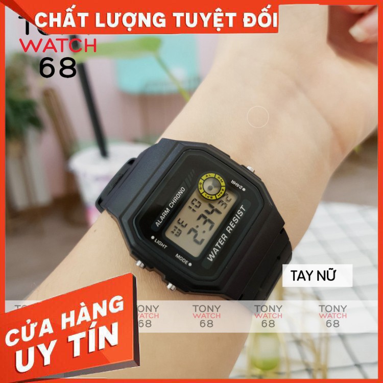 HÀNG CAO CẤP -  Đồng hồ điện tử nam nữ SK huyền thoại F-94WA-9DG dây cao su đen chống nước chính hãng Tony Watch 68  - H