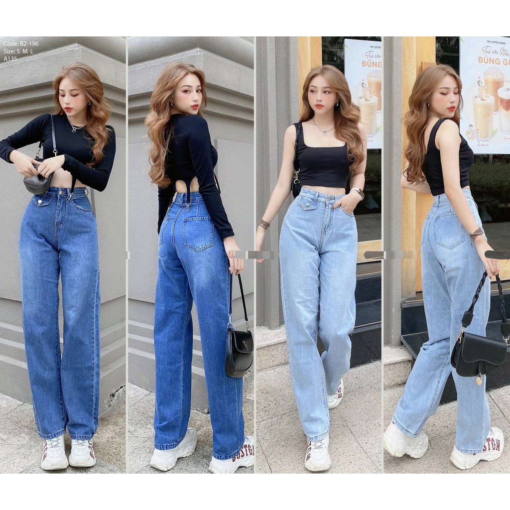 [ FREESHIP ] QUẦN JEAN ỐNG RỘNG NỮ TÚI NẮP 1 BÊN ĐỦ MÀU XANH NHẠT, XANH ĐẬM CAO CẤP NITIQC FORM DÀI RỘNG HOT