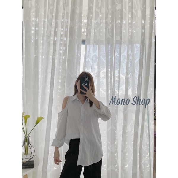 [Mã SKAMLTSM9 giảm 10% đơn 99K] áo sơ mi hở vai dài tay, áo hở vai dài tay sọc cổ đức (ảnh thật/sẵn)
