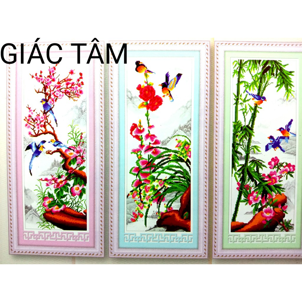 Tranh đá TỨ QUÝ - 148x88cm - 71737 - MAI LAN TRÚC CÚC BÔNG HOA CHIM - tranh đá chưa làm - chưa gắn đá - chưa đính đá