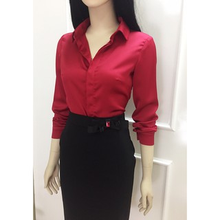 [Ảnh thật 100%  ] Sơ mi cổ đức lụa đỏ - Vải mịn không nhăn