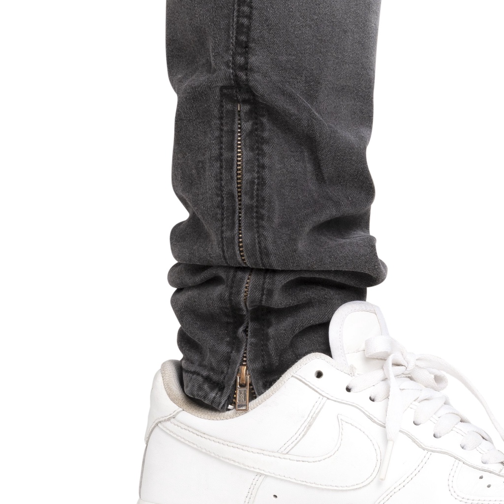 Quần jean nam streetwear cao cấp FNOS Z18 màu xám form slimfit có zip jean thun co giãn | BigBuy360 - bigbuy360.vn