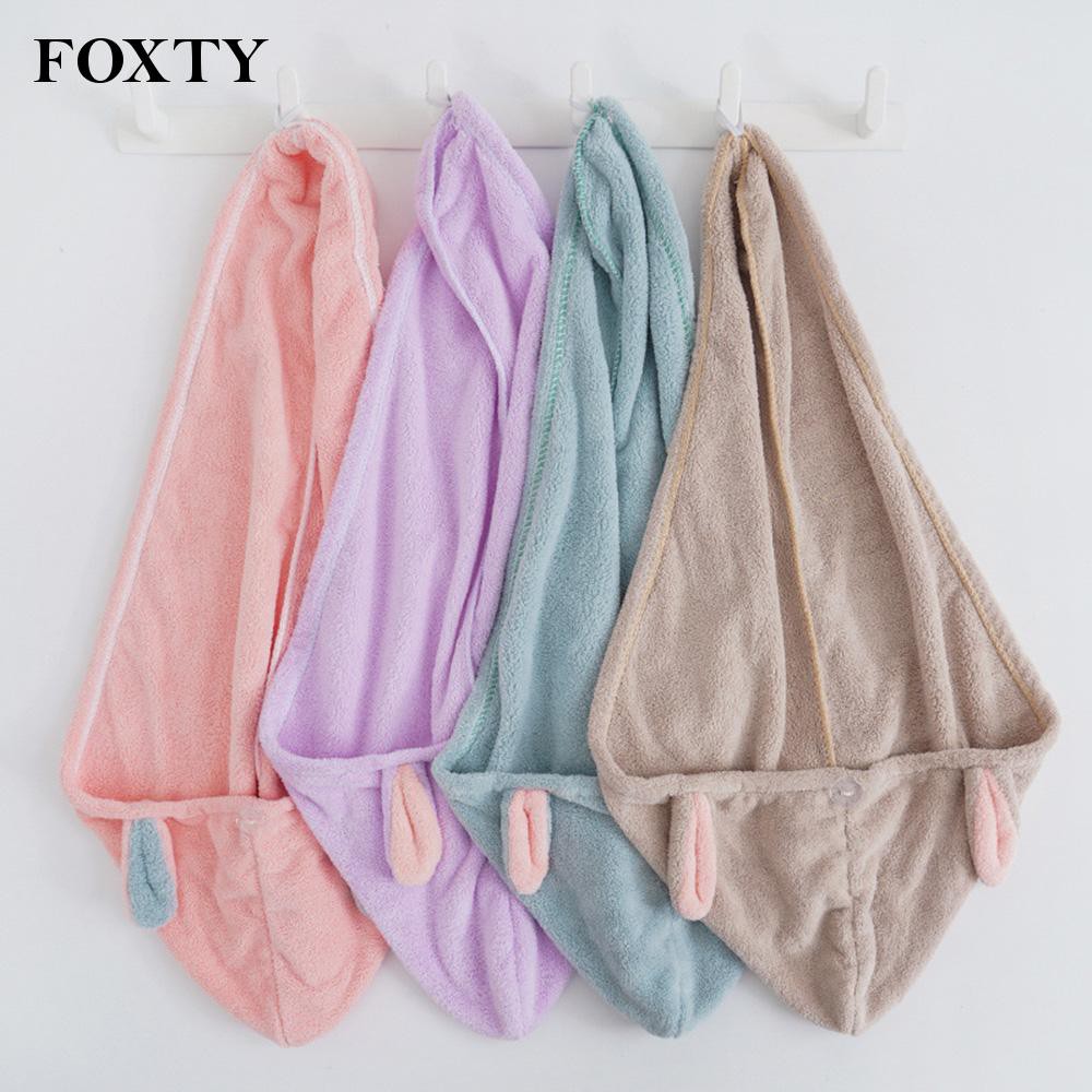 foxty Hair Towel Wrap Quick-Drying Quick Absorbent For Women Coral Fleece Portable With Button Design Amazing